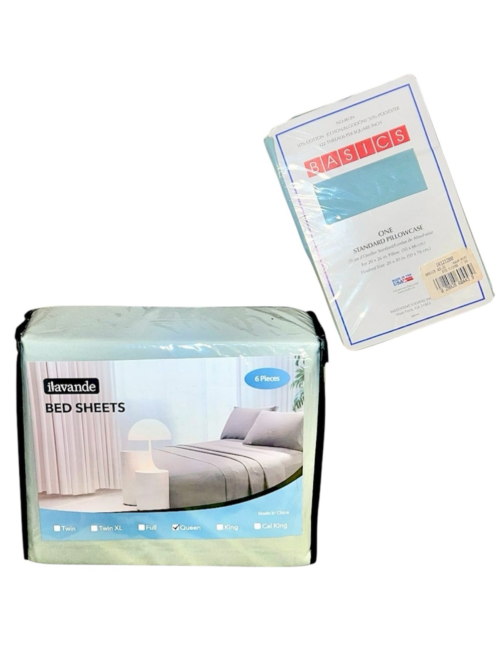 ILAVANDE 6 Piece Queen Bed Sheet Set With 1 Basics Standard Pillowcase (Green)